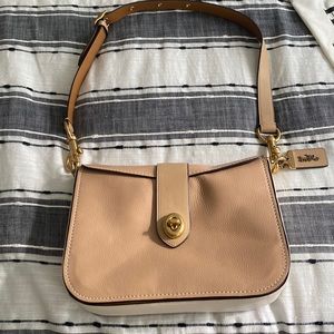Coach Reserve handbag; tan/cream colorblock with gold accents, gorgeous purse!!